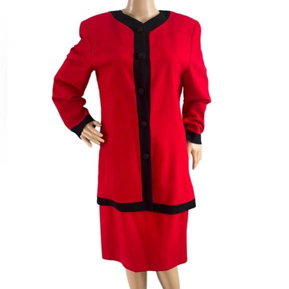 Linda Allard Ellen Tracy Women’s 2 Piece Skirt  100% Wool Red Suit - Picture 1 of 5